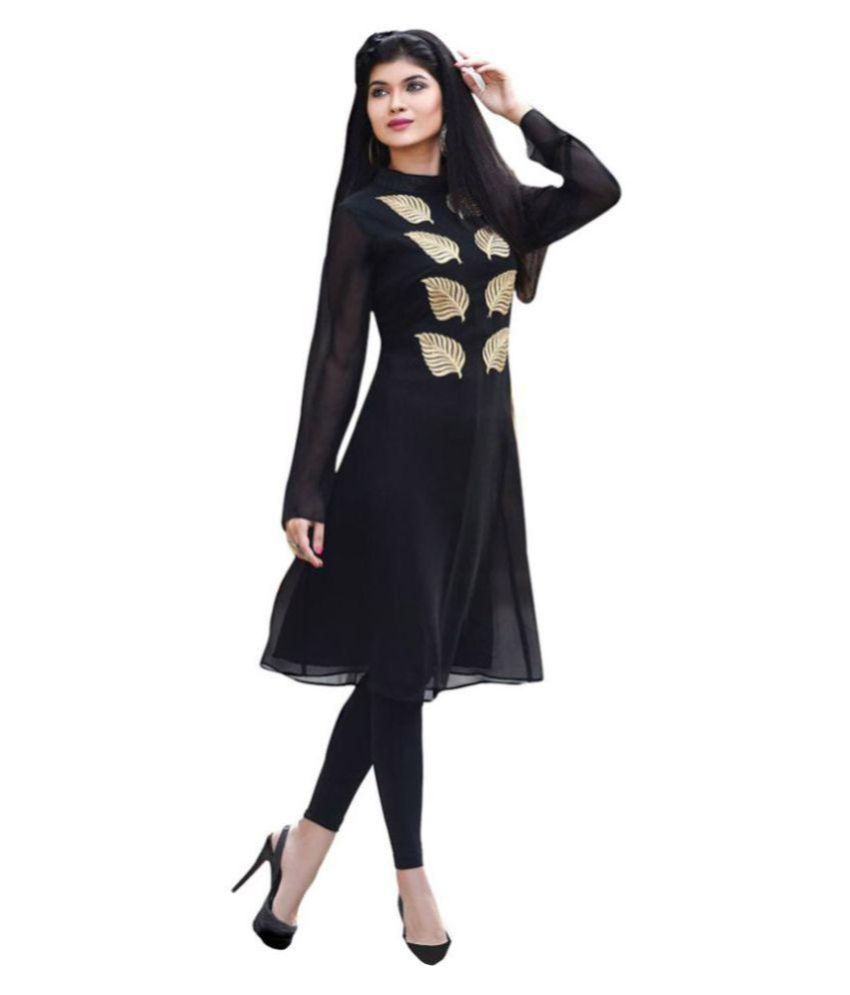 Khantil Black Georgette Embroidered Unstitched Kurti available at snapdeal for Rs.399