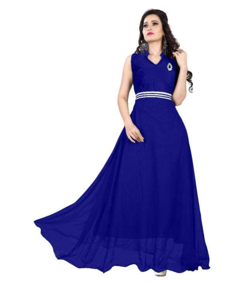 Sky Up Blue Velvet Anarkali Gown Semi-stitched Suit available at snapdeal for Rs.630