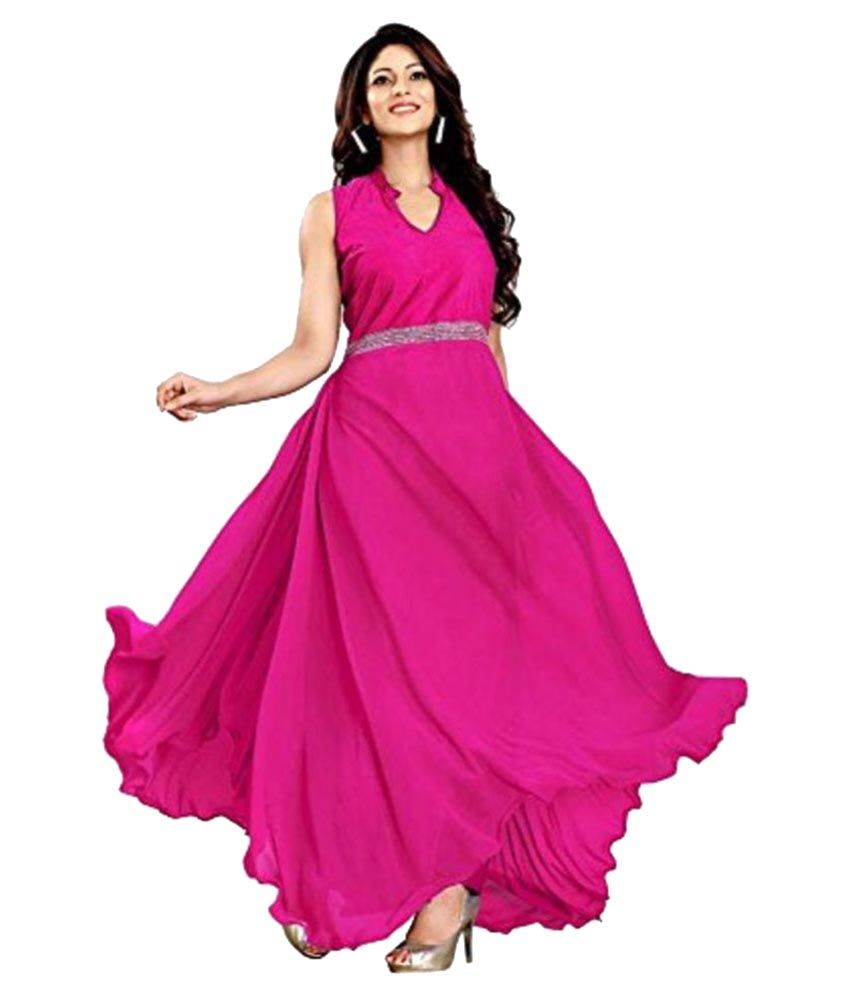 Sky Up Pink Velvet Anarkali Gown Semi-stitched Suit available at snapdeal for Rs.630