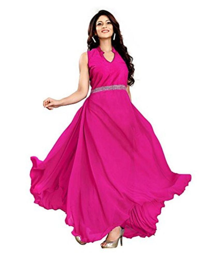 Sky Up Pink Velvet Anarkali Gown Semi-stitched Suit available at snapdeal for Rs.630