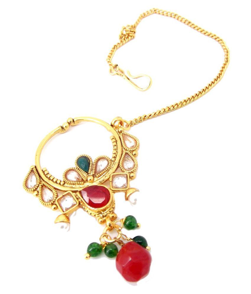 9blings Bridal Pearl Revers Ad Gold Plated Copper Nose Ring available at snapdeal for Rs.369