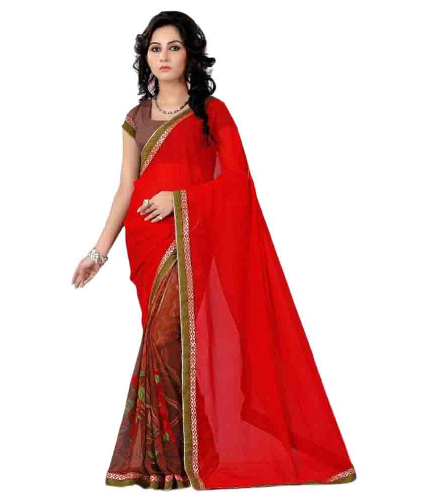 Usha Silk Mills Red Georgette Saree available at snapdeal for Rs.499