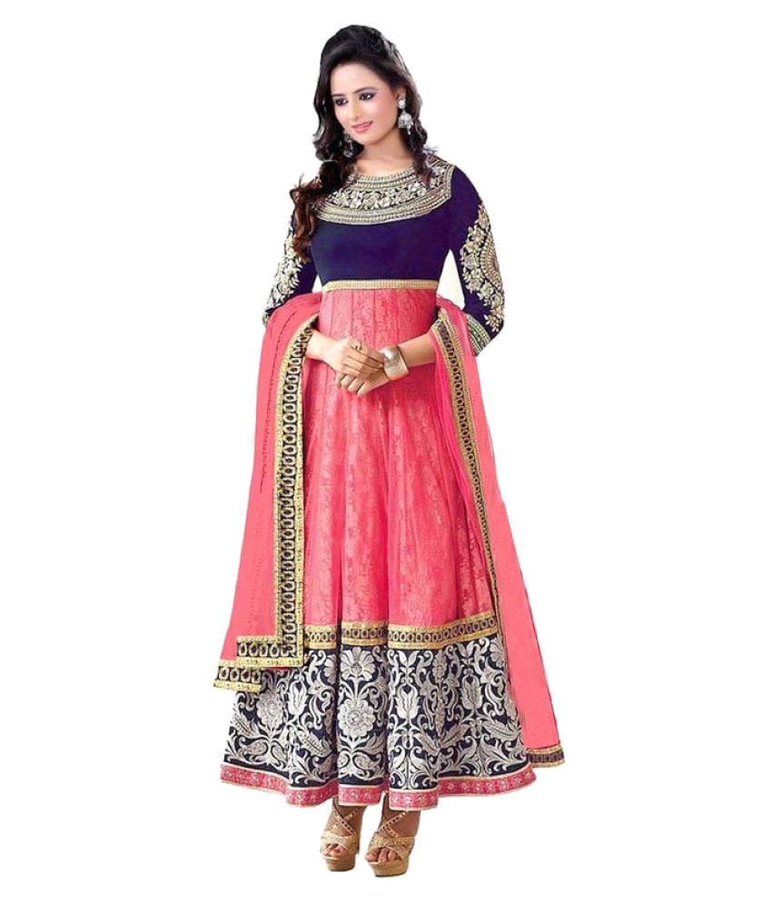 Shree Khodal Enterprise Pink Velvet Anarkali Semi-stitched Suit available at snapdeal for Rs.1149