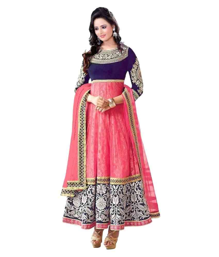 Shree Khodal Enterprise Pink Velvet Anarkali Semi-stitched Suit available at snapdeal for Rs.1149