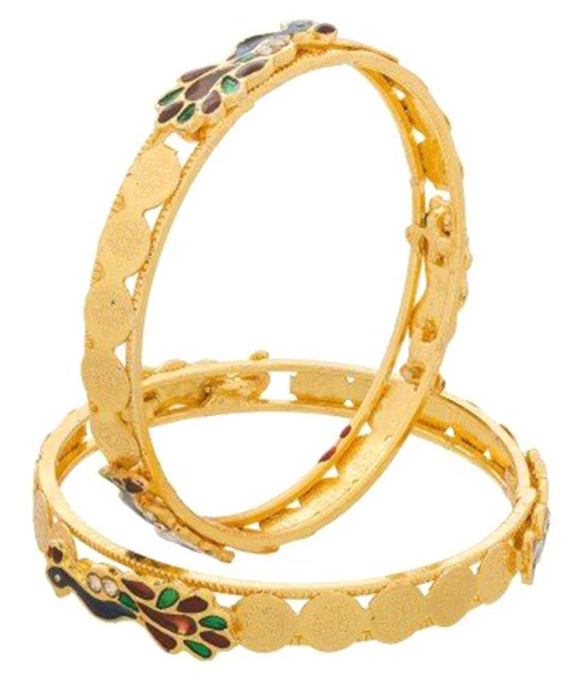 Zeneme Peacock Design Temple Coin Gold Plated Bangles Jewellery Bangle For Women And Girls Set Of 2 available at snapdeal for Rs.249