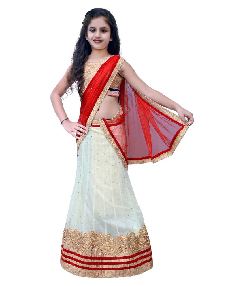 Shreeji Designer White Color Net Lehenga Saree available at snapdeal for Rs.999