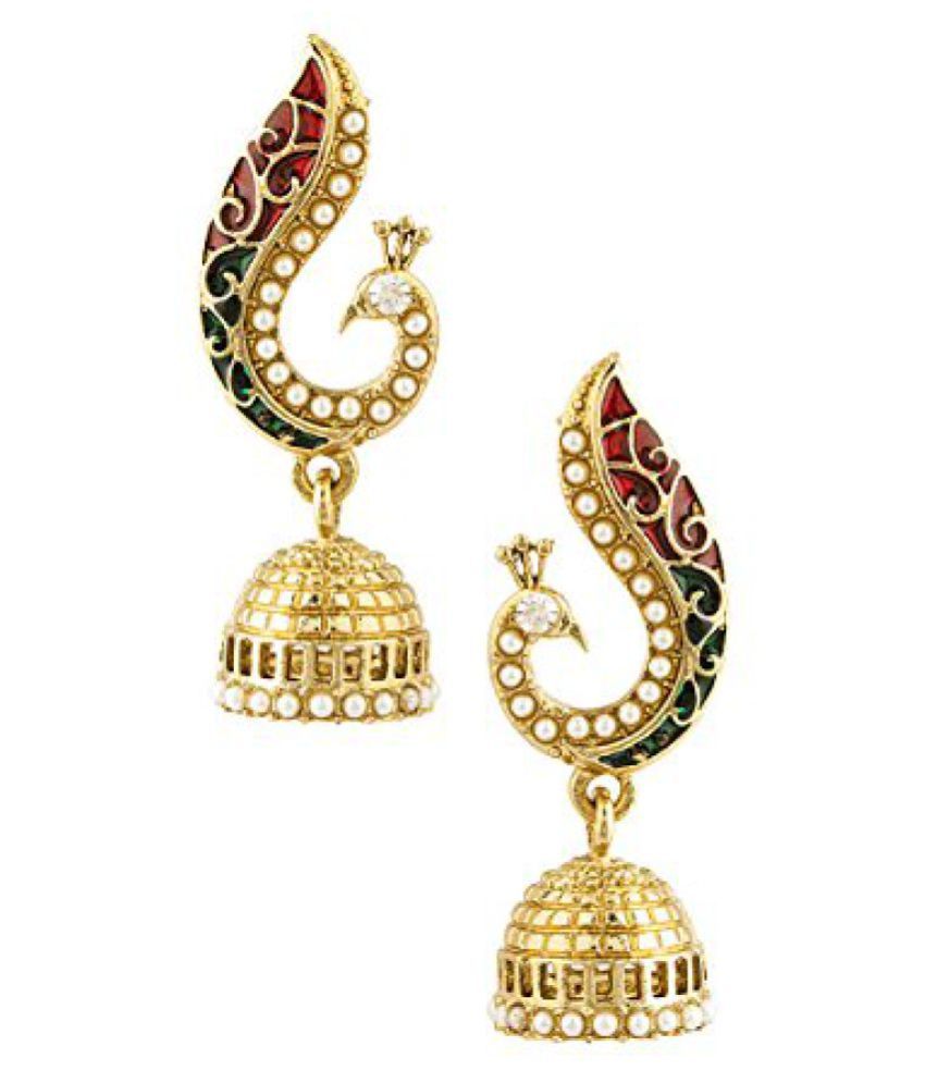 Voylla Peacock Red Gold Plated Jhumki Earrings For Women available at snapdeal for Rs.85