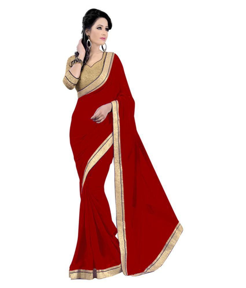 Usha Silk Mills Red Chiffon Saree available at snapdeal for Rs.484
