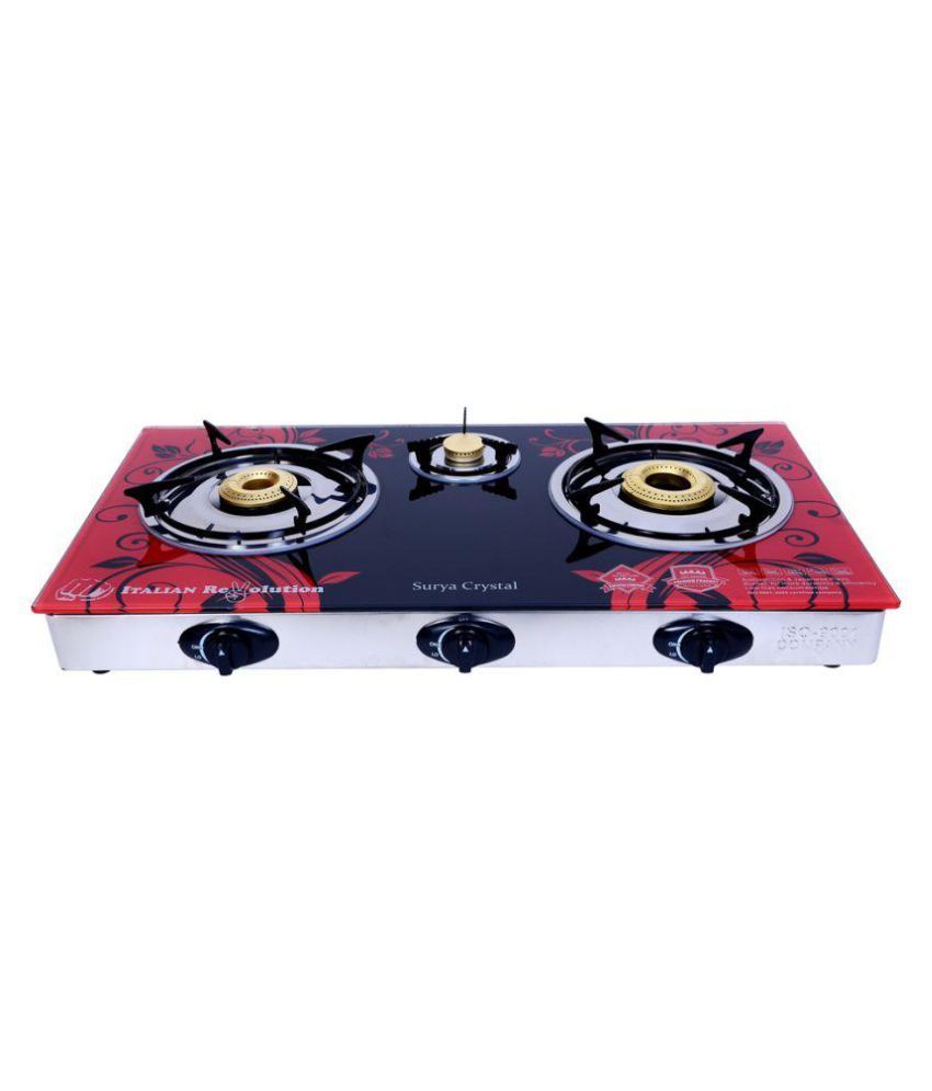 Surya Crystal Scr101r 3 Burner Auto Gas Stove available at SnapDeal for