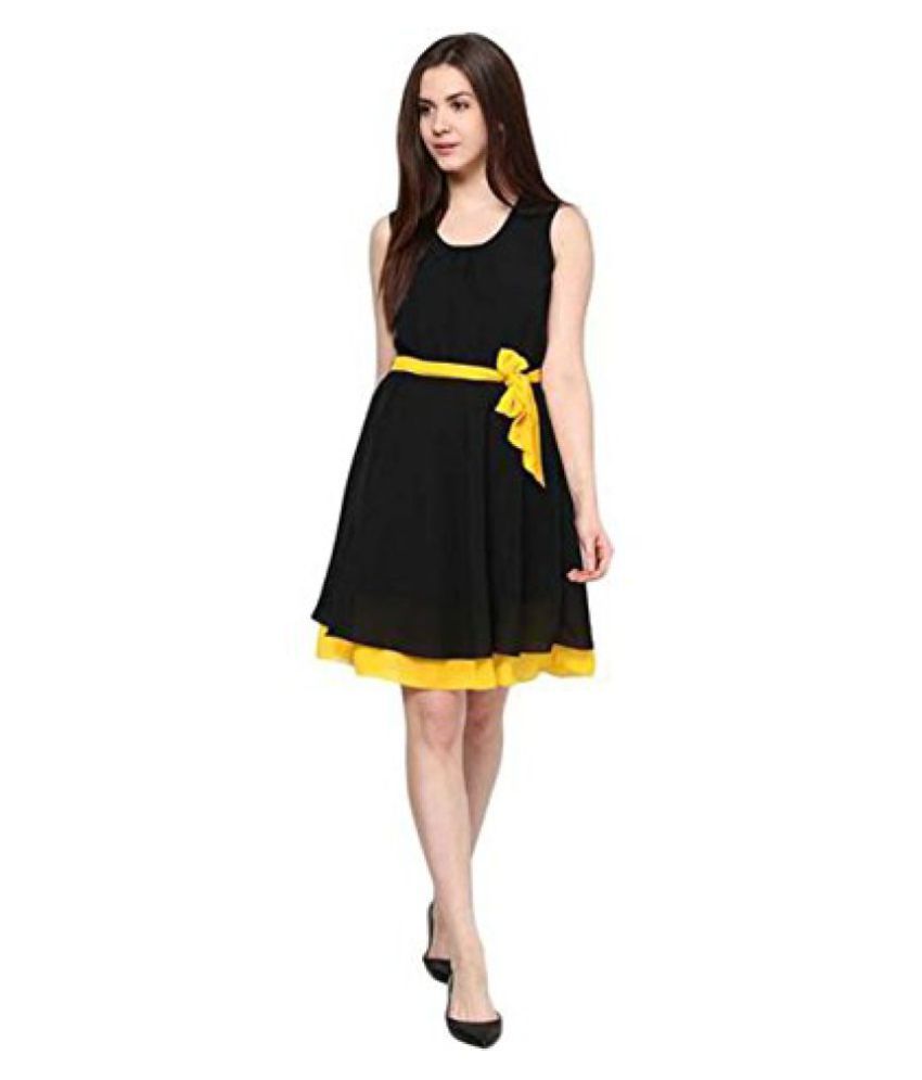 Swagg India For Girl's Black Yellow Solid Georgette Tunic available at snapdeal for Rs.299