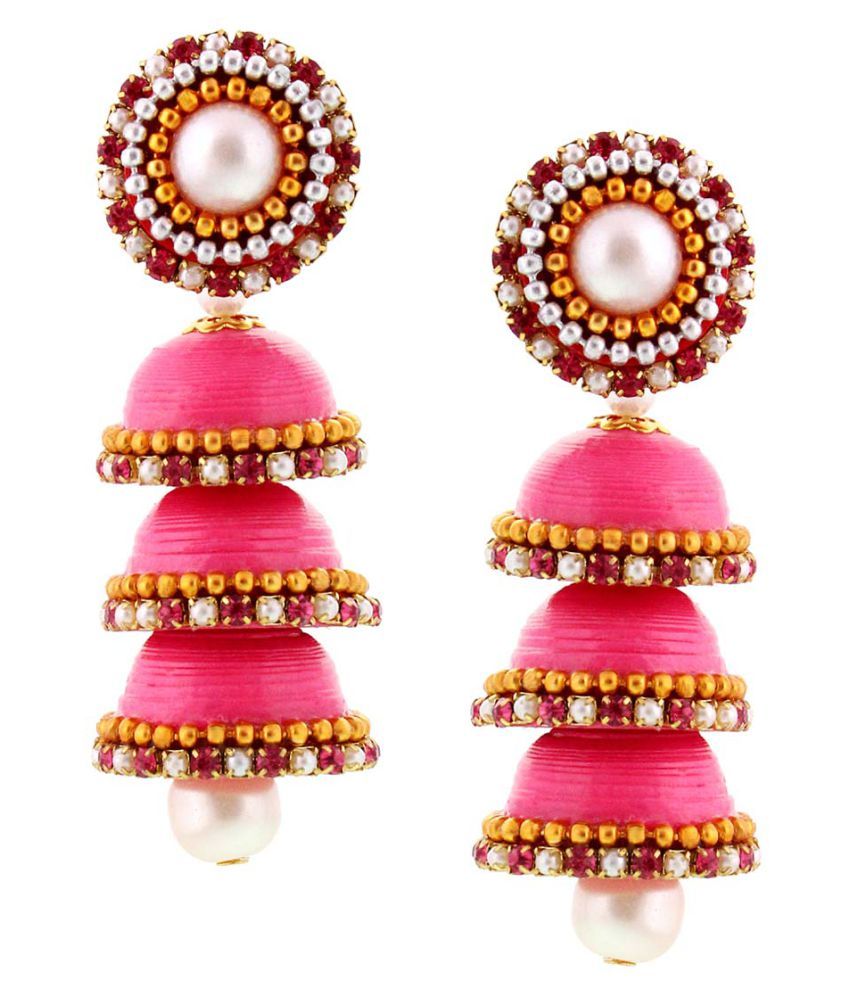 Yogya Mart Hancrafted Paper Quilling Pink Triple Jhumka available at snapdeal for Rs.299