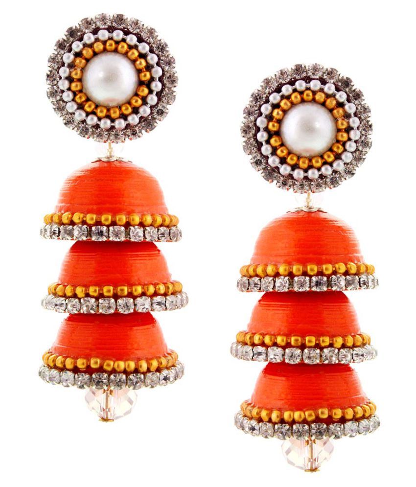 Yogya Mart Paper Quilling Orange Handcrafted Triple Jhumka available at snapdeal for Rs.299