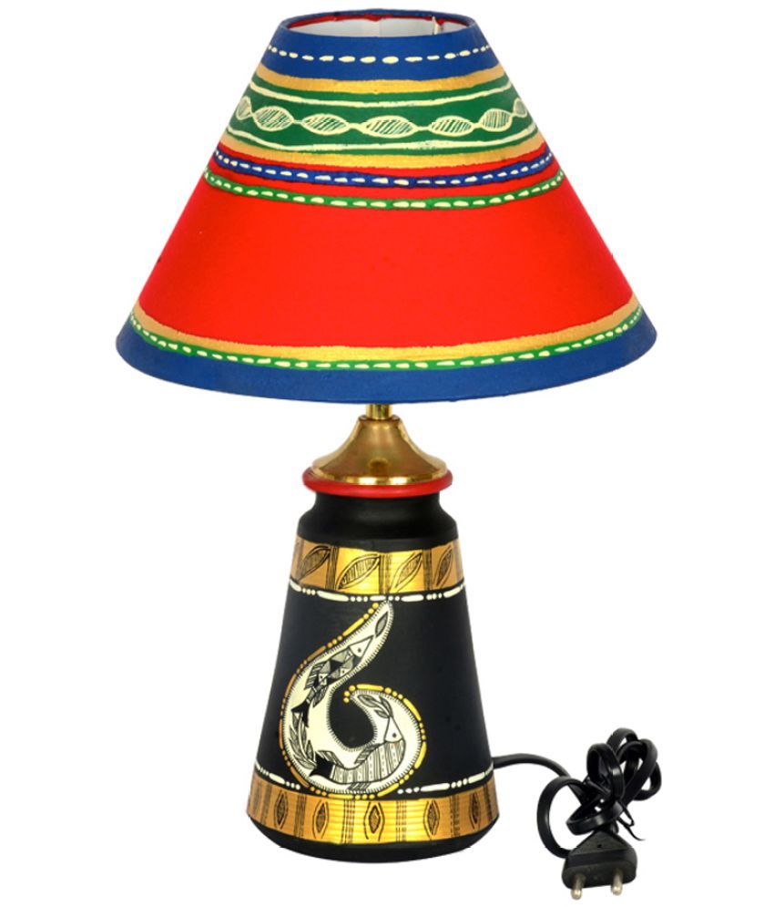 Exclusivelane Black Handpainted Madhubani Art Tappered 35.05 Cm Terracotta Table Lamp available at snapdeal for Rs.1699