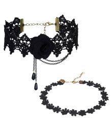 Jewels Galaxy Stunning Designed Black Rose Designer & Lace Floral Necklace Combo For Women/girls