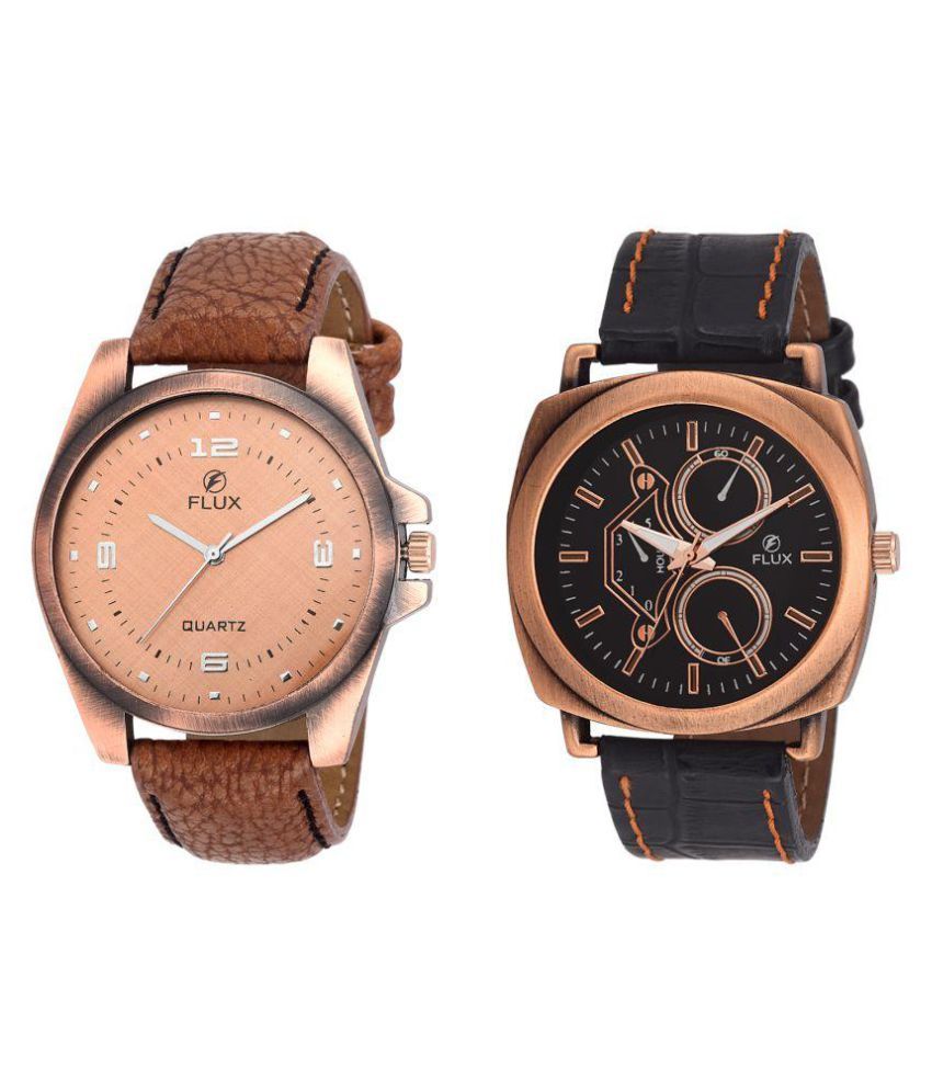 Flux Analog Black & Brown Strap Men's Watche Combo - Wch-fx1031 available at snapdeal for Rs.599
