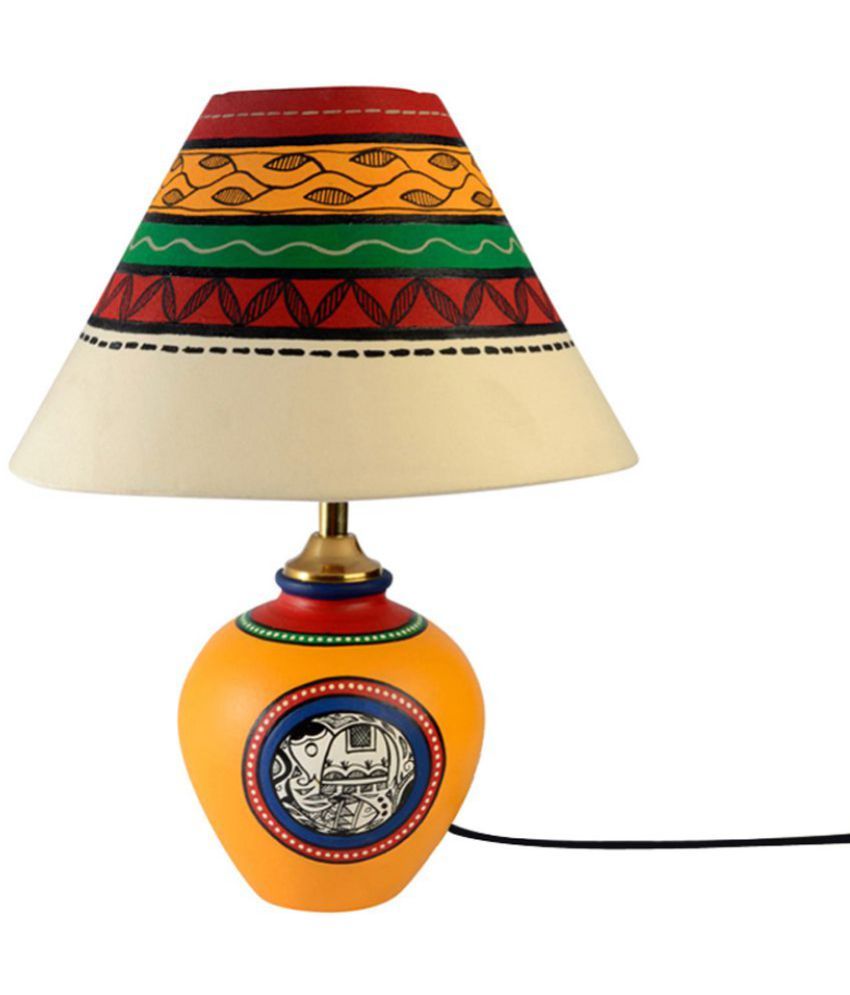 Exclusivelane Yellow Handpainted Madhubani Warli Art Matki 34.29 Cm Terracotta Table Lamp available at snapdeal for Rs.1699