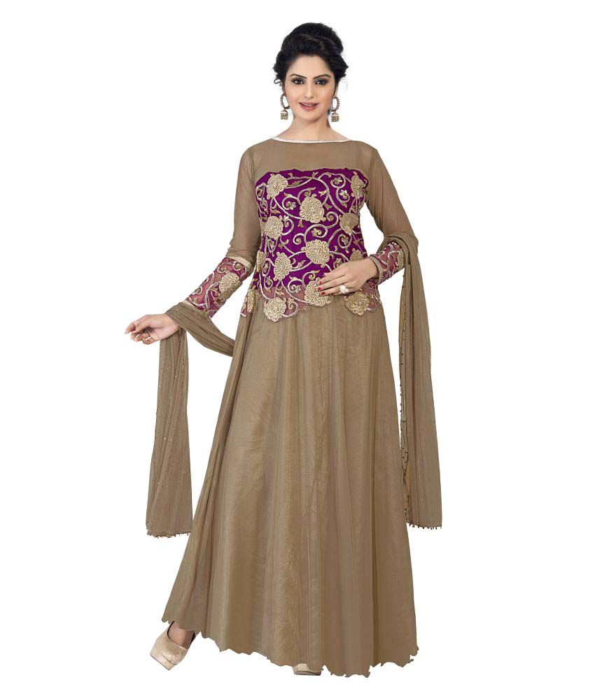 Aarna's Collection Brown Net Anarkali Gown Semi-stitched Suit available at snapdeal for Rs.2569