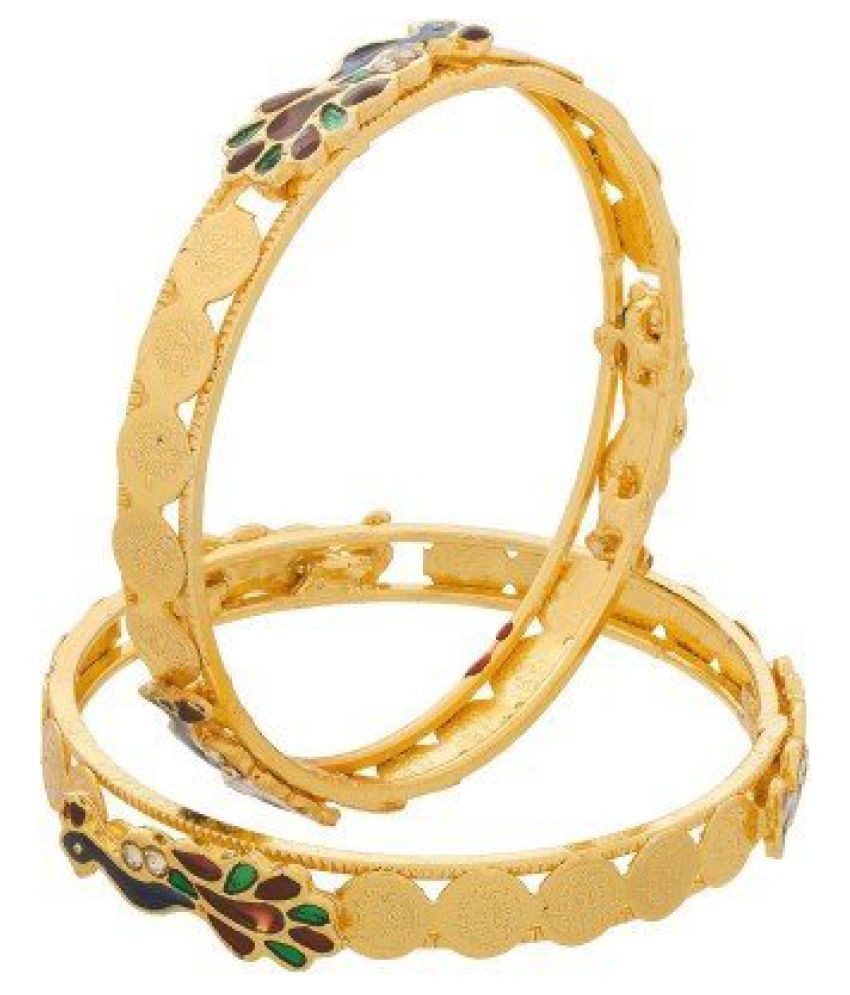 Zeneme Peacock Design Temple Coin Gold Plated Bangles Jewellery Bangle For Women And Girls Set Of 2 available at snapdeal for Rs.249