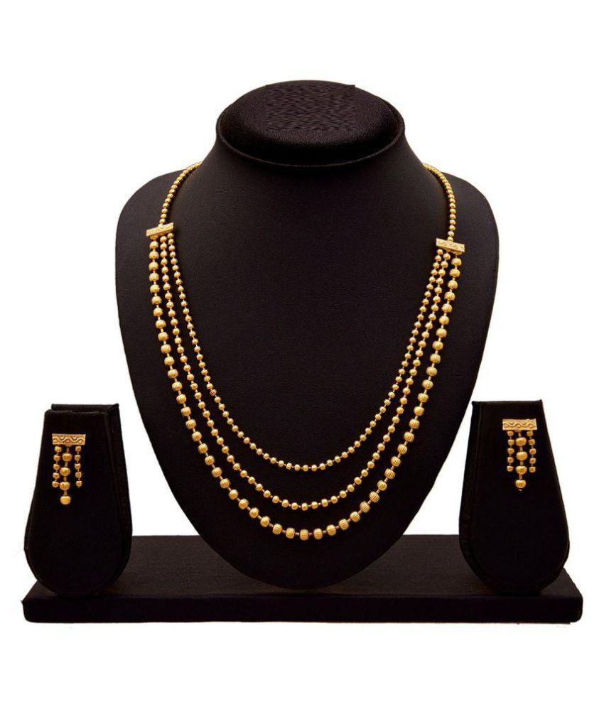 Zeneme Jewellery For Less One Gram Gold Plated Multi Strands Round Gold Bead Necklace Set available at snapdeal for Rs.299