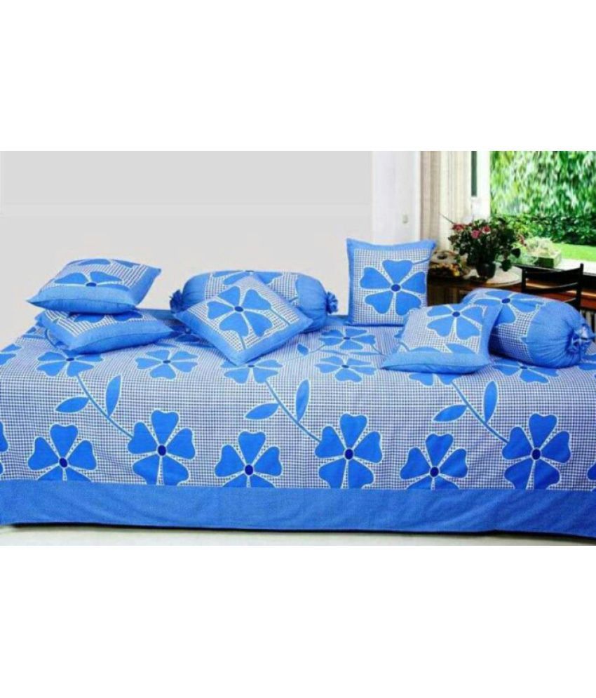 P.s Decor Cotton Blue Floral Diwan Set 8 Pcs available at snapdeal for Rs.525