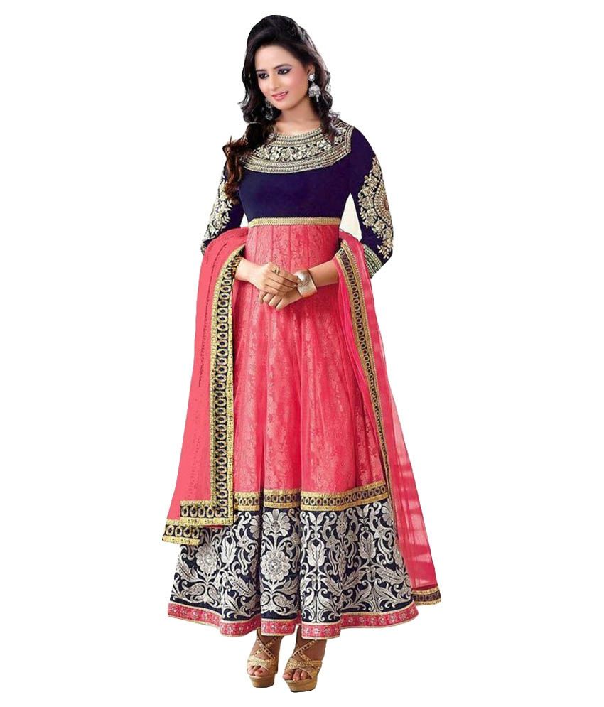 Dwit Style Pink Velvet Anarkali Semi-stitched Suit available at snapdeal for Rs.699
