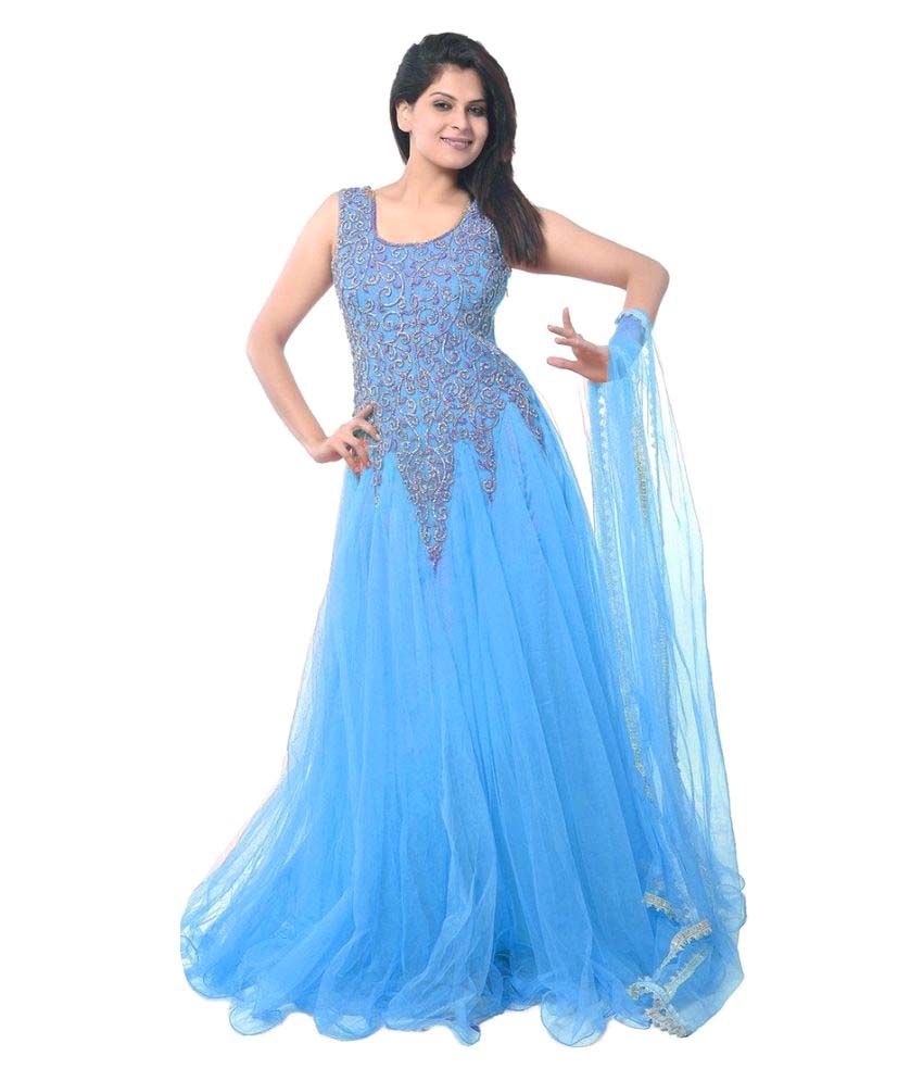 Chamunda Blue Super Net Anarkali Semi-stitched Suit available at snapdeal for Rs.369