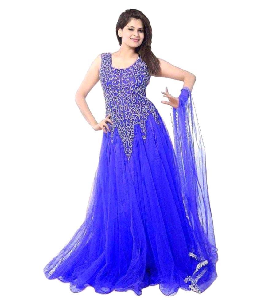 Chamunda Blue Super Net Anarkali Semi-stitched Suit available at snapdeal for Rs.369