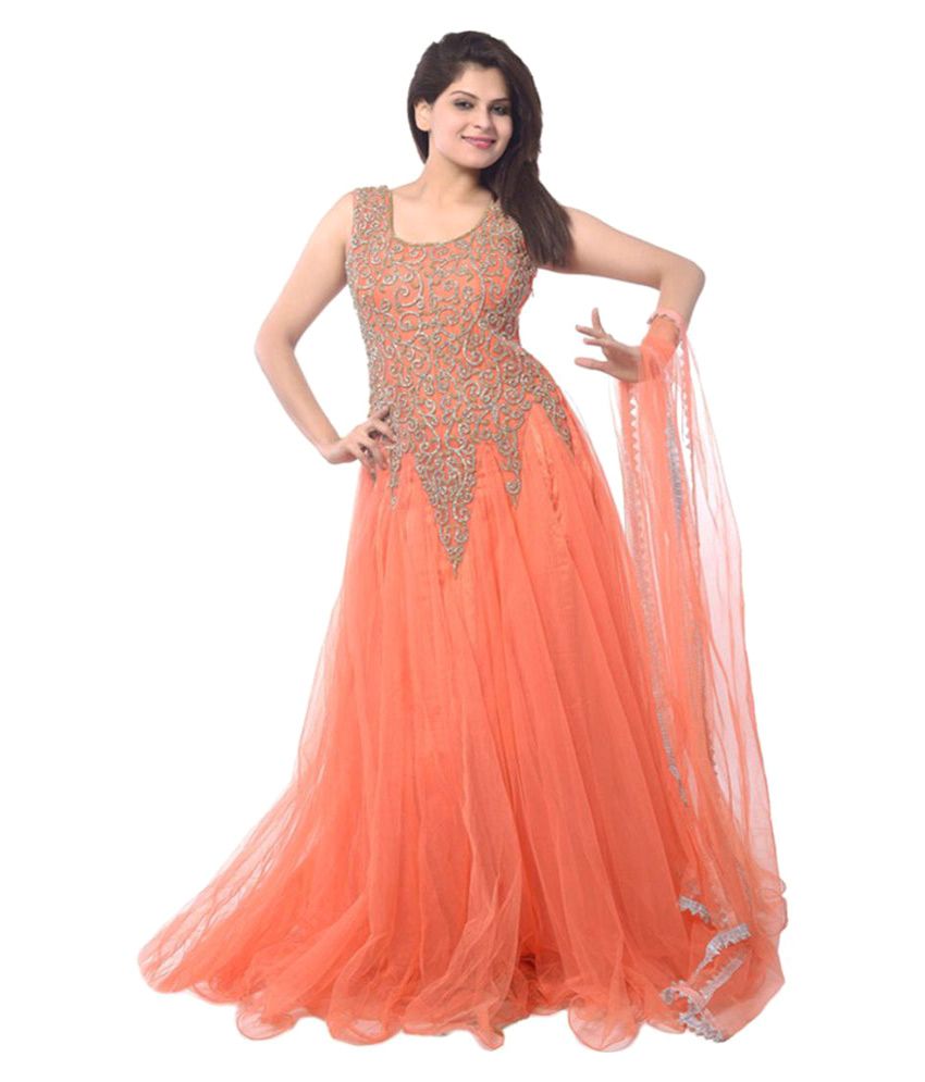 Chamunda Orange Super Net Anarkali Semi-stitched Suit available at snapdeal for Rs.349