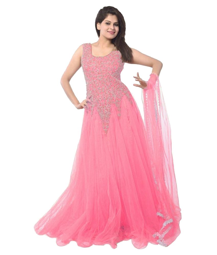 Chamunda Pink Super Net Anarkali Semi-stitched Suit available at snapdeal for Rs.349