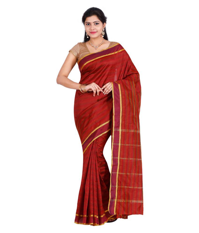 The Chennai Silks Red Cotton Saree available at snapdeal for Rs.375
