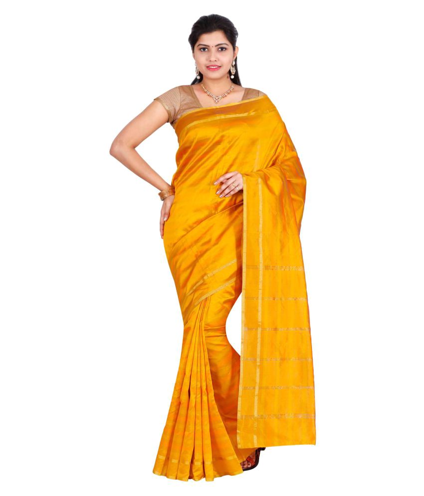 The Chennai Silks Yellow Cotton Saree available at snapdeal for Rs.375