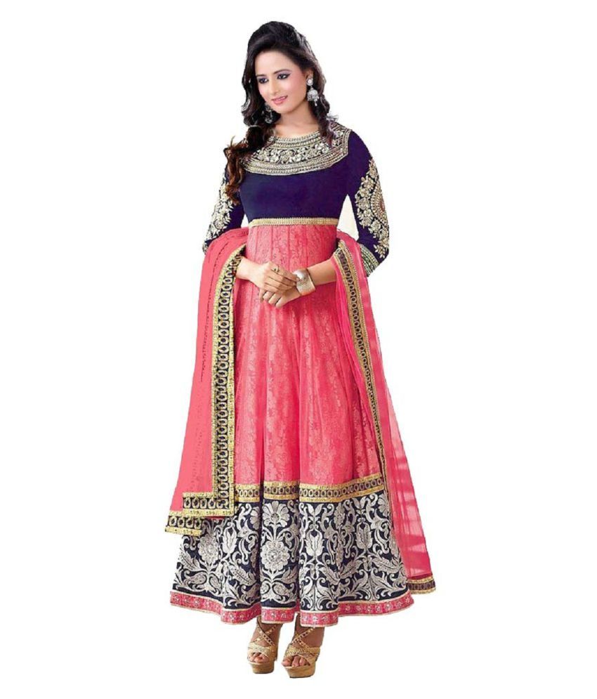 Softieons E-commerce Pink Velvet Anarkali Semi-stitched Suit available at snapdeal for Rs.997