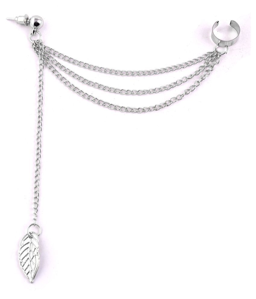 Ffime Multi Strand Tassel Silver Plated Leaf Pendant Ear Cuff For Women (1 Piece) available at snapdeal for Rs.289