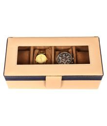 Leather World Beige High Quality Pu Leatherite Watch Box Case For 4 Watches (transparent Lid)