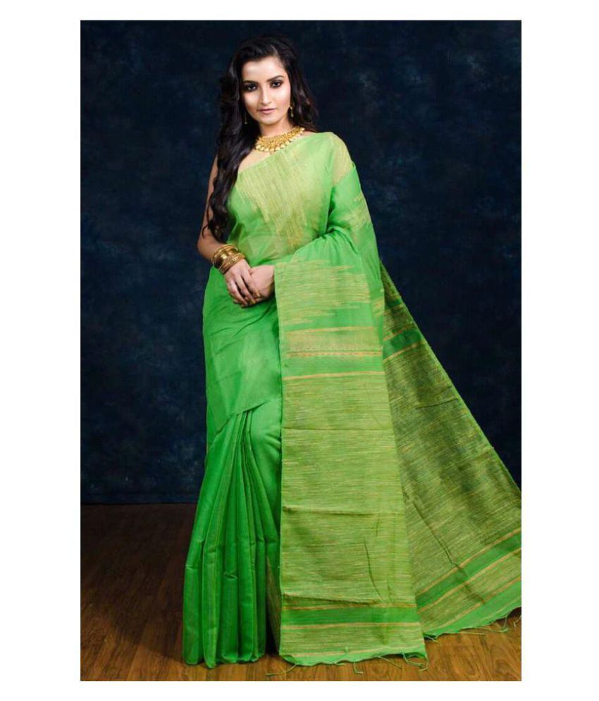 Crochetin Green Bengal Handloom Saree Buy Crochetin Green Bengal