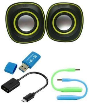 Avalik Zoom 5 in 1 Laptop/Desktop Speakers with USB Light, Card Reader and OTG Cable