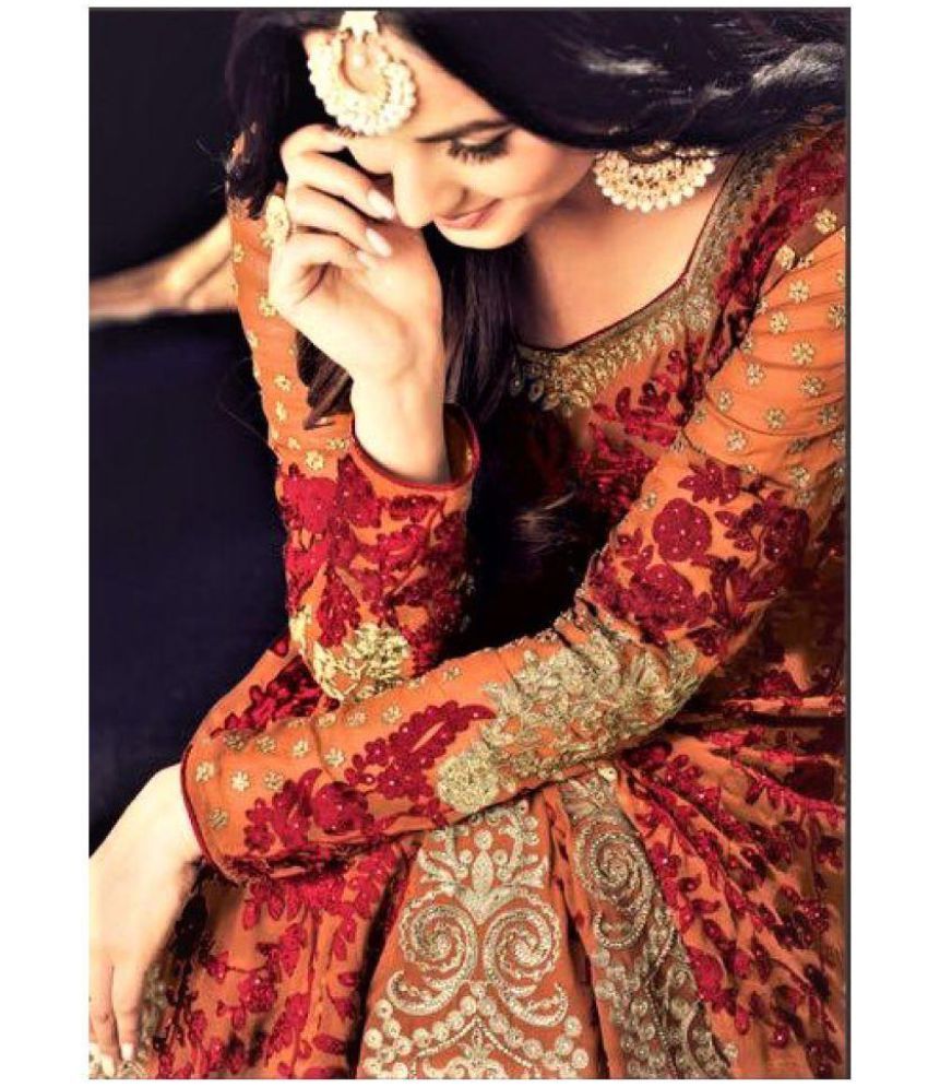 IndianEfashion Brown And Beige Georgette Anarkali Semi Stitched Suit