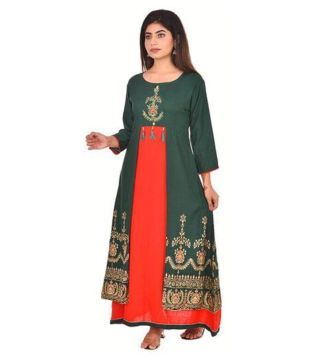 AK SHAIN Green Rayon A line Kurti