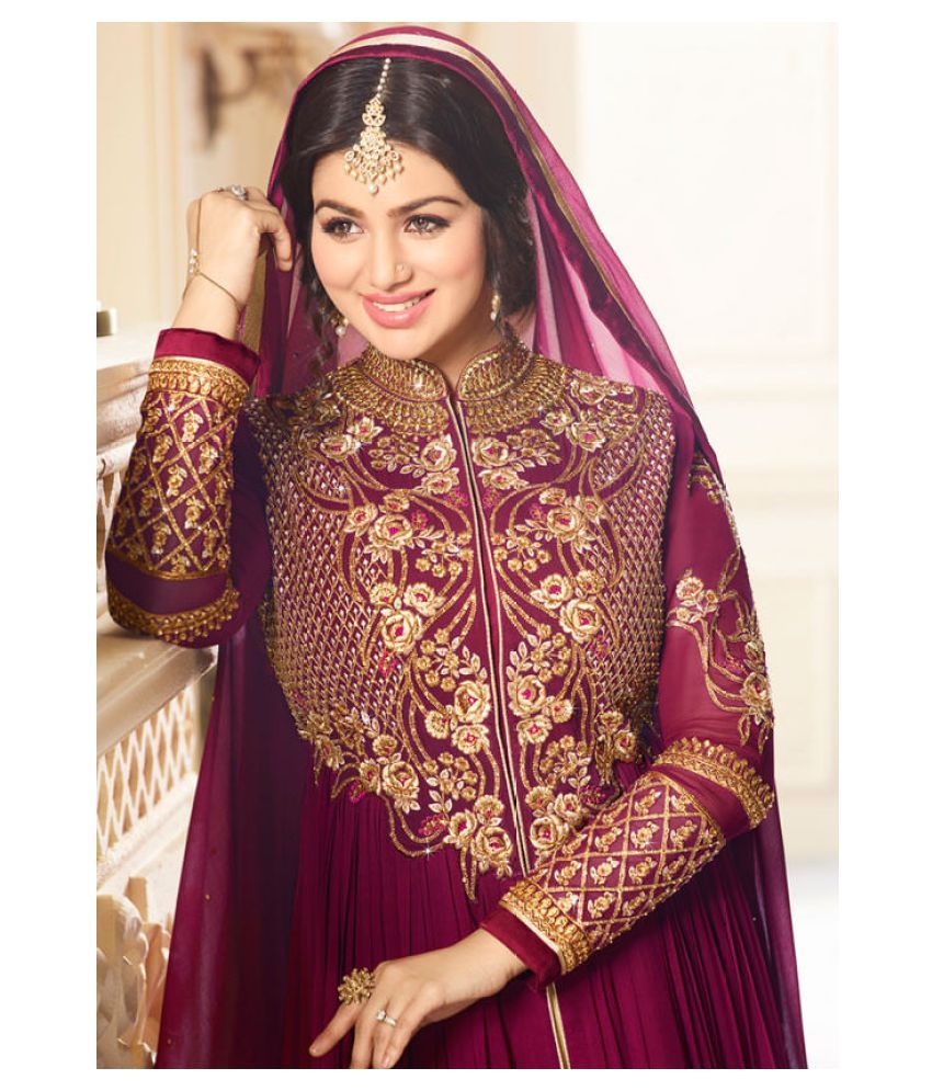 EHARAANARKALIGOWN Purple Georgette Anarkali Semi Stitched Suit Buy