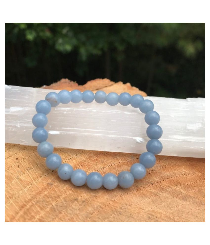 Aahana Natural Round Beads Angelite Crystal Stone 8mm Bracelet Reiki