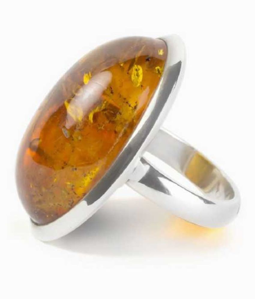 6 Ratti Natural Amber Stone Unheated Lab Certified Silver RING Anguthi