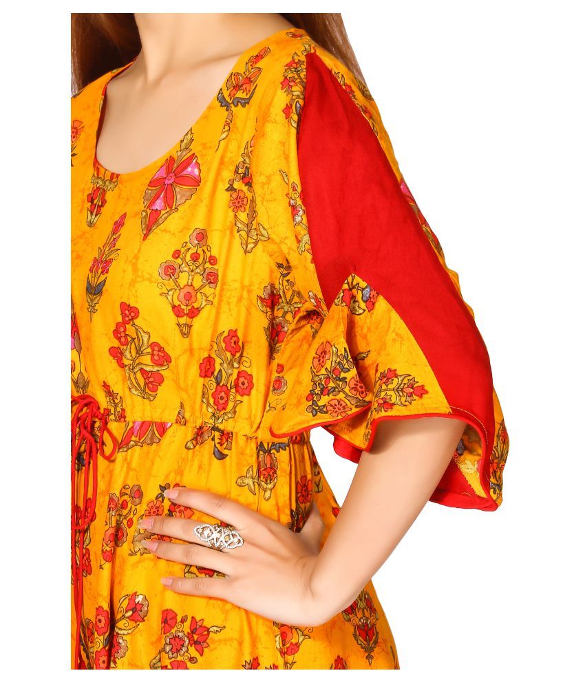 Mn Now Yellow Rayon Anarkali Kurti Buy Mn Now Yellow Rayon Anarkali