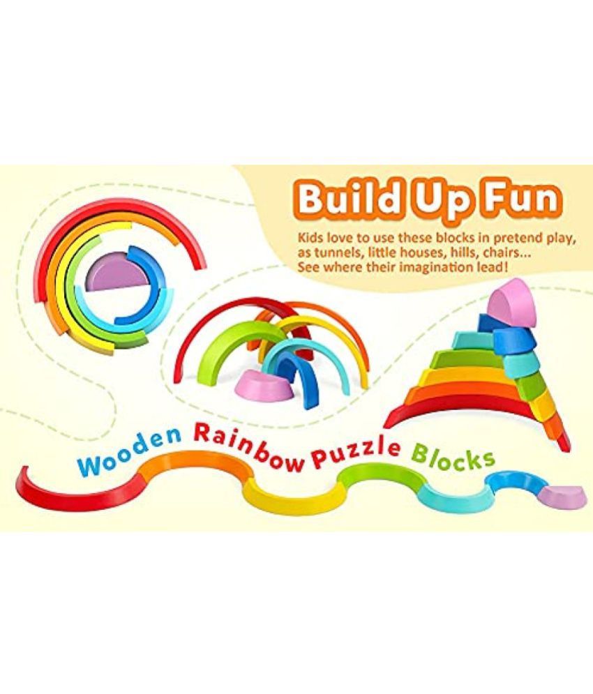 PLUSPOINT Wooden Rainbow Stacker Nesting Puzzle Blocks Tunnel