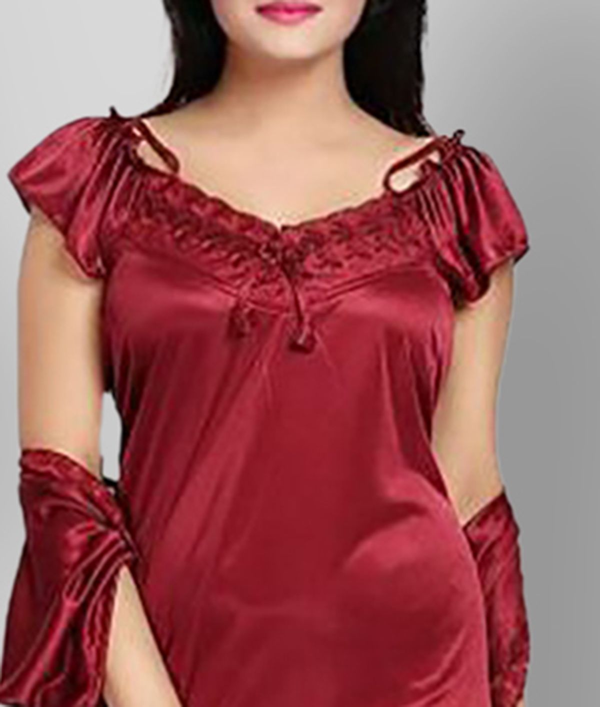 Buy Gangomi Maroon Satin Women S Nightwear Nighty Night Gowns