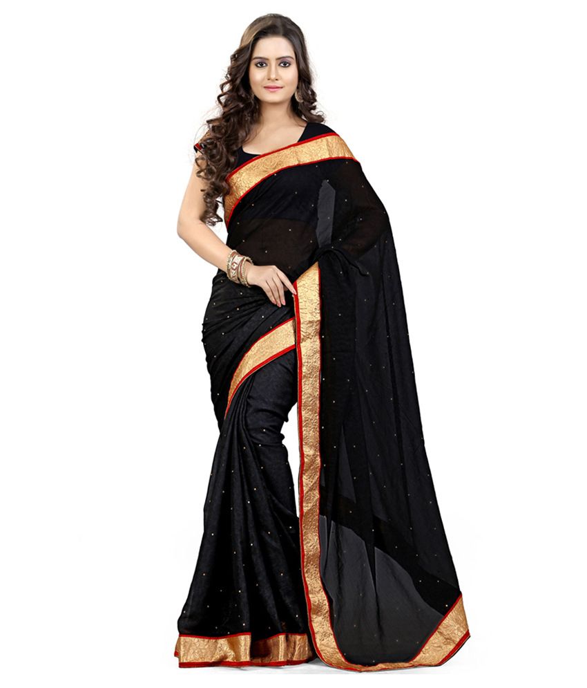 Bansari Black Semi Chiffon Saree - Buy Bansari Black Semi Chiffon Saree ...