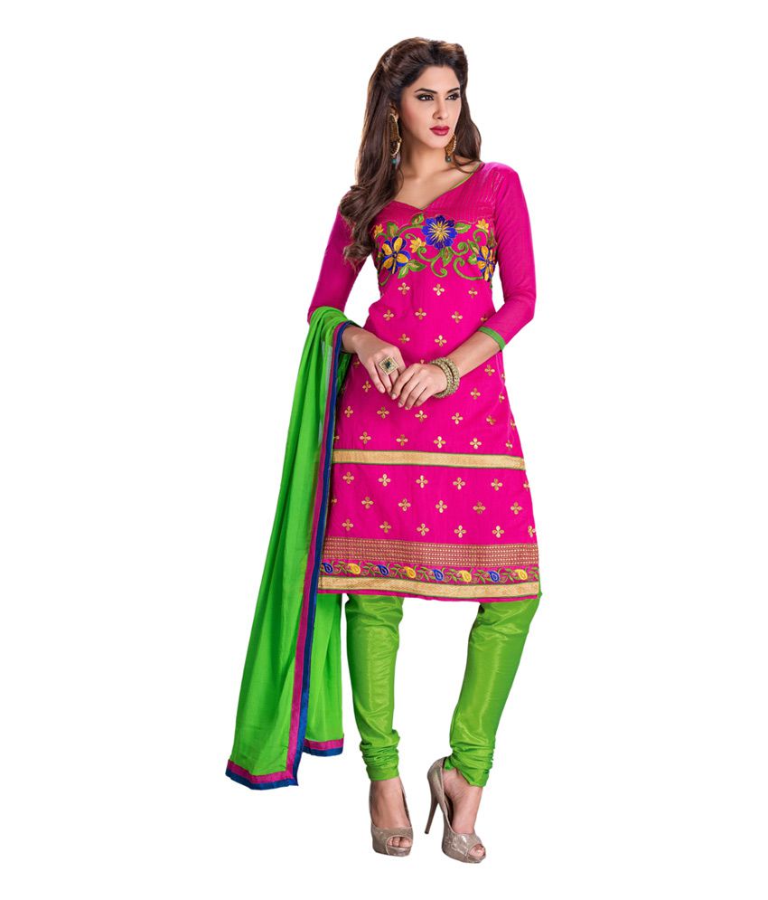 Manvi Fashion Pink Chanderi Unstitched Dress Material - Buy Manvi ...
