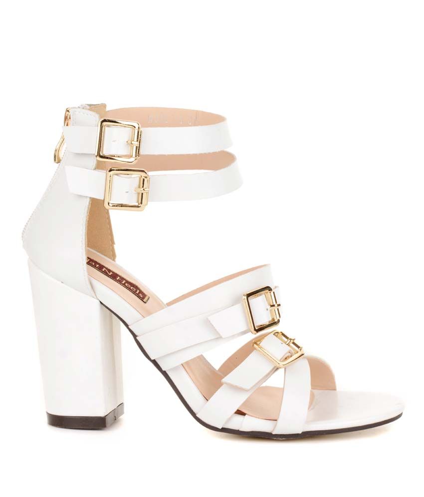 Flat N Heels White Faux Leather Open Toe High Heel Sandals Price in ...