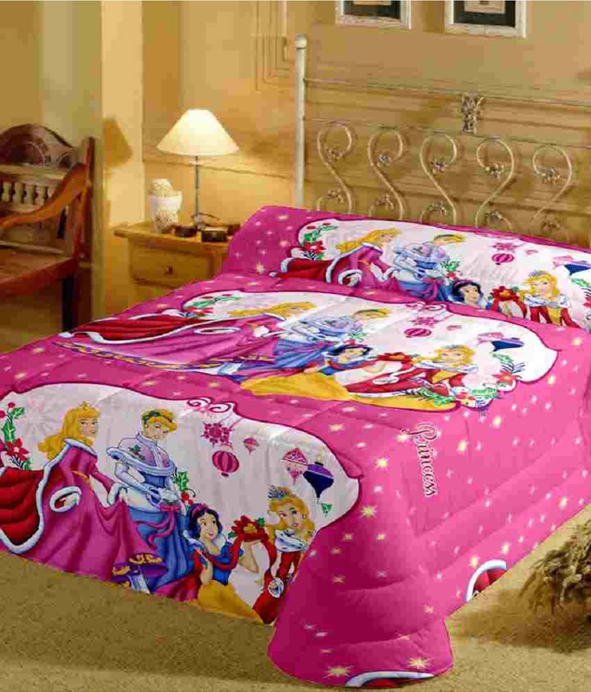     			Kunal Pink Pretty Princess Procian Printed Mercerized Cotton Double Bedsheet With 2 Pillow Covers