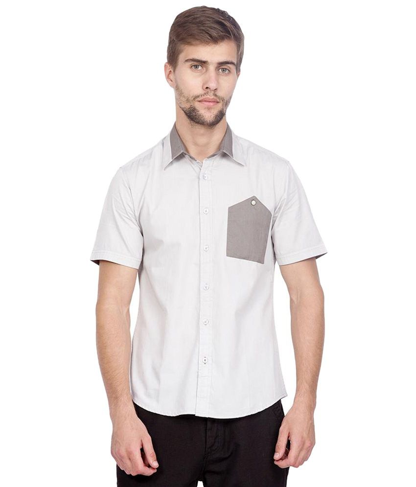 Slub Light Gray Slim Fit Cotton Shirt For Men - Buy Slub Light Gray ...