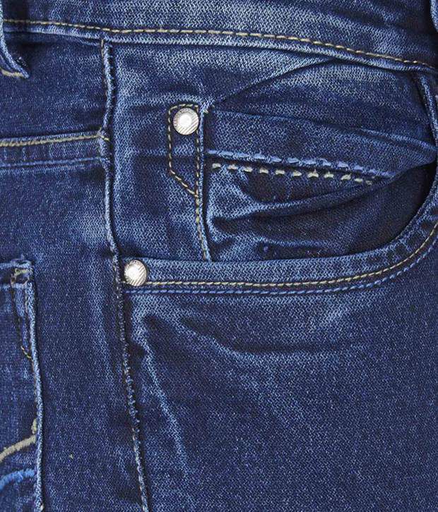 Sodium Blue Cotton Blend Slim Fit Faded Jeans - Buy Sodium Blue Cotton ...